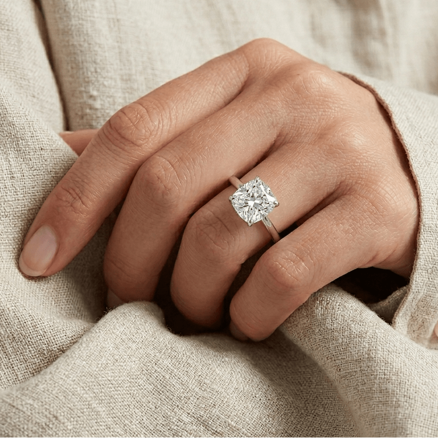 Cushion Cut Engagement Ring, 3 Carats, Sterling Silver - MargalitRings