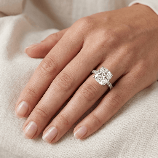 Cushion Cut Engagement Ring, 5 Carats, Halo, Silver - MargalitRings