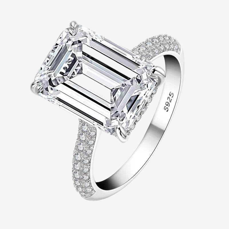 Emerald Cut, Engagement Ring, 6 Carats, Pave Band, Rose Gold - MargalitRings