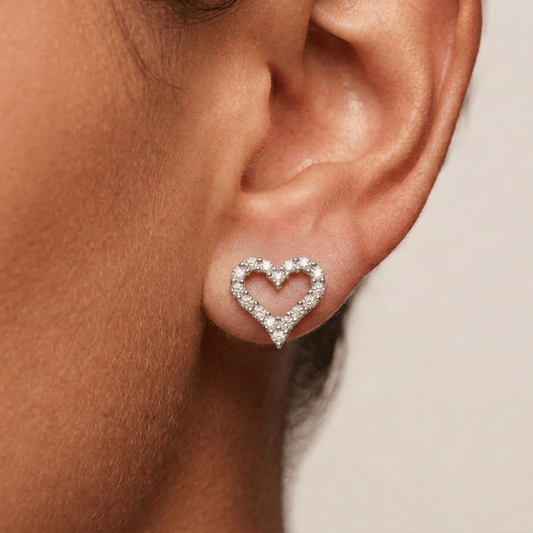 Heart Shape Silhouette, Bridal Studs, Sterling Silver - MargalitRings
