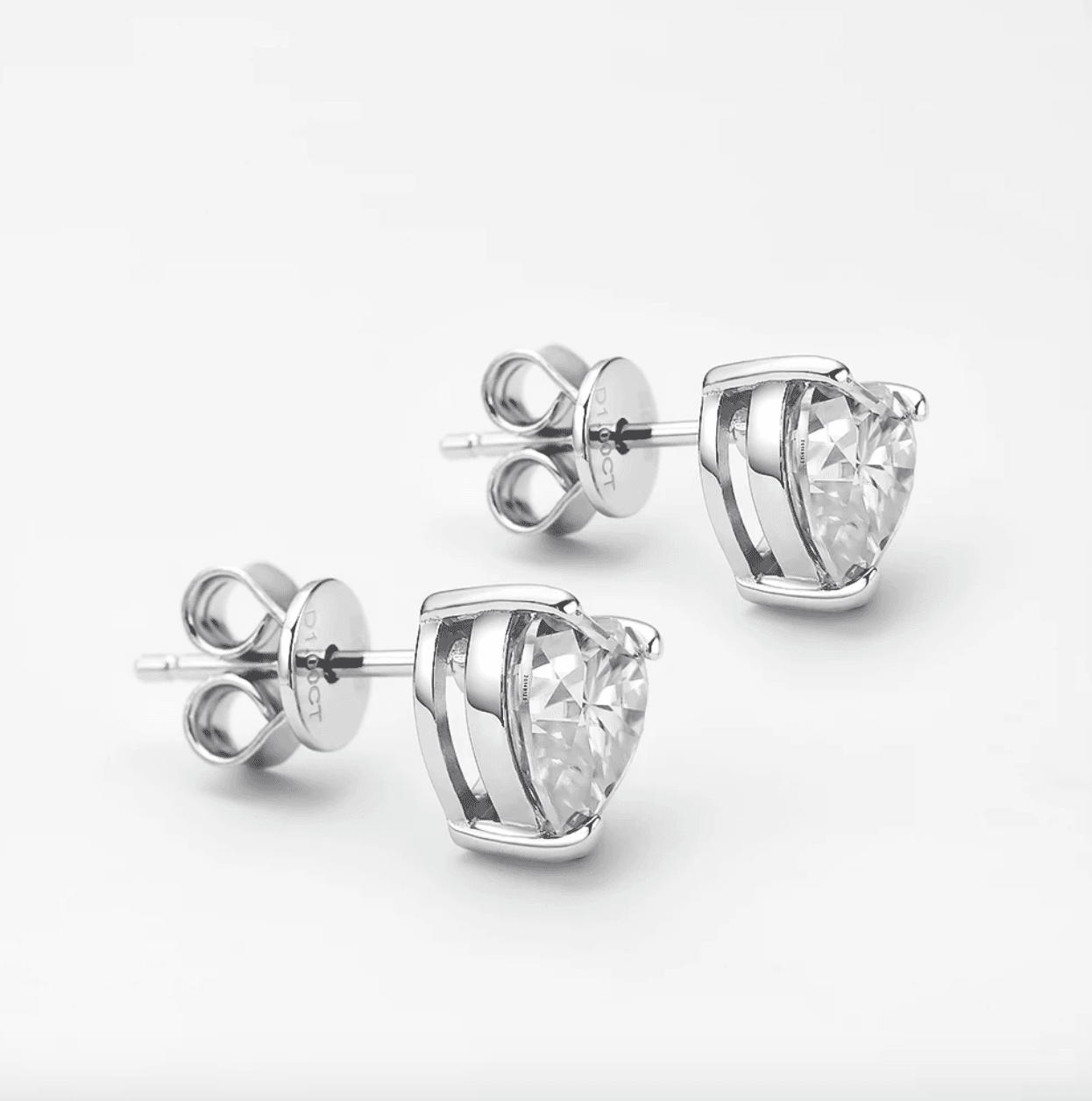 Heart Shape Sterling Silver, Bridal Studs, 1 Carat - MargalitRings