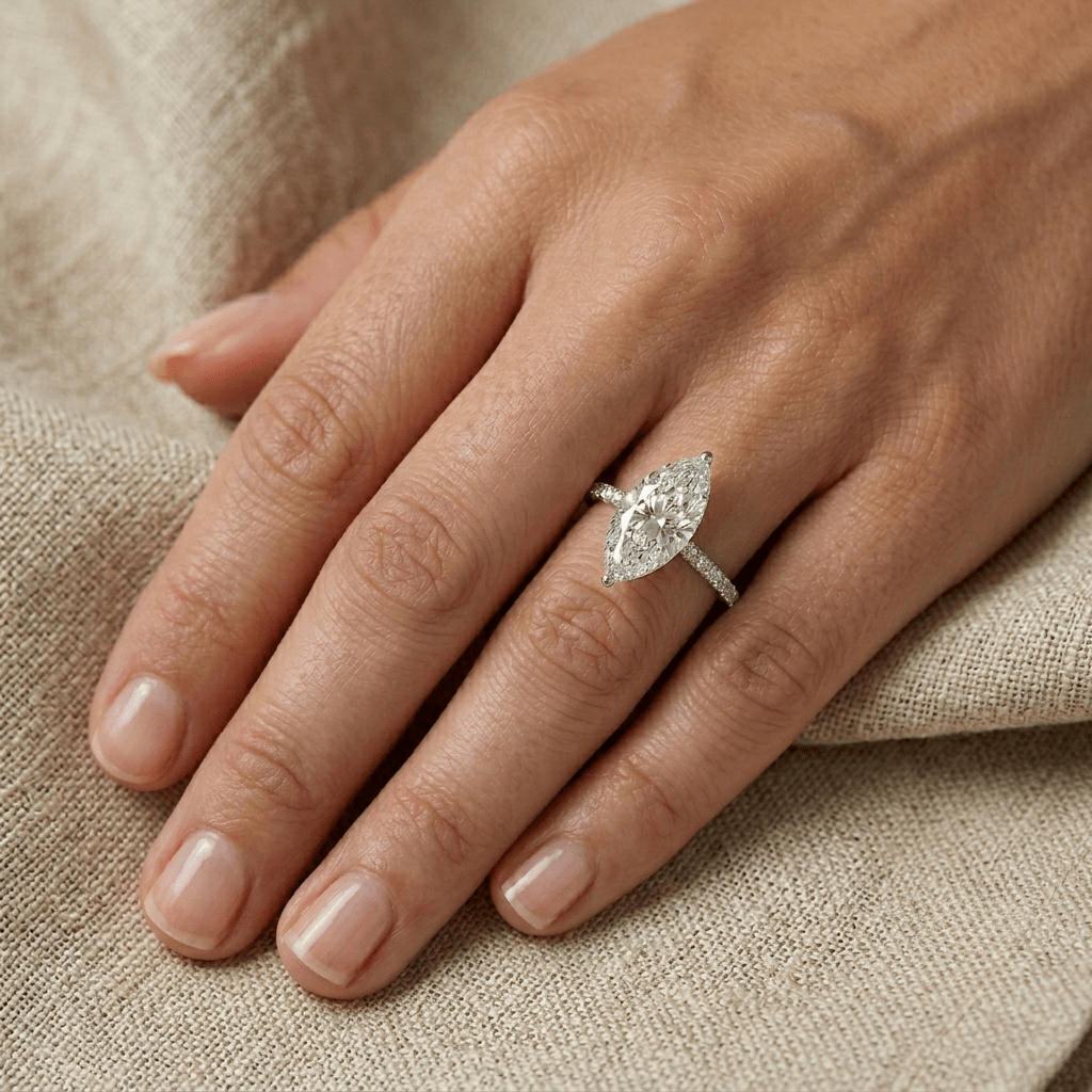 Marquise Cut Engagement Ring, 2 Carats, Sterling Silver - MargalitRings