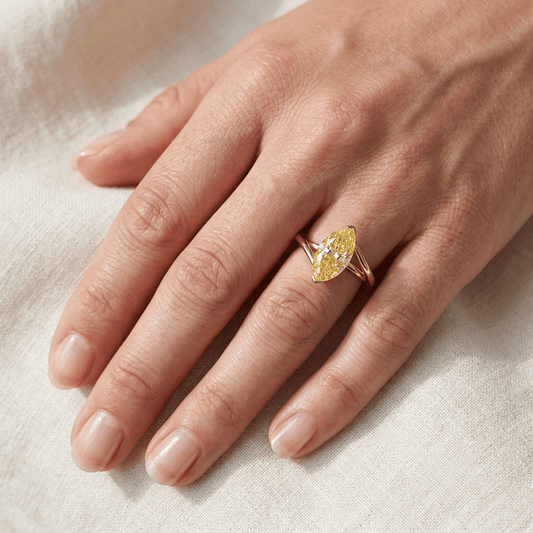 Marquise Cut Engagement Ring, 3 Carats, Yellow Gold - MargalitRings
