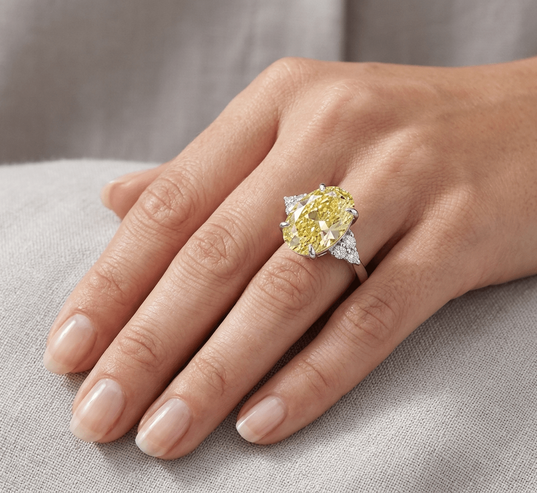 Oval Cut, 4 Carat, Fancy Yellow, Cocktail Ring - MargalitRings
