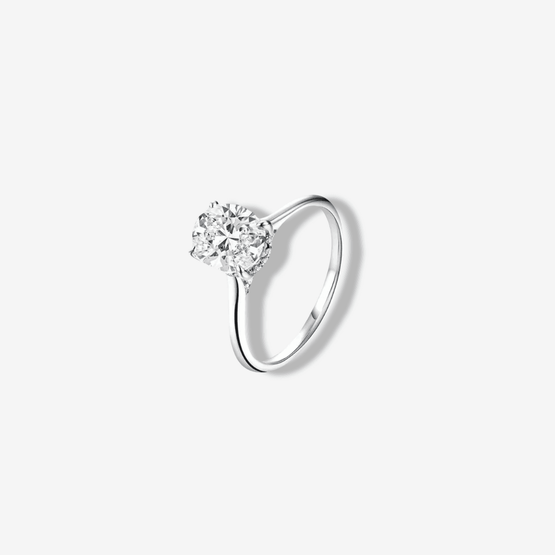 Oval Cut Engagement Ring, 2 Carats, Halo, Sterling Silver - MargalitRings