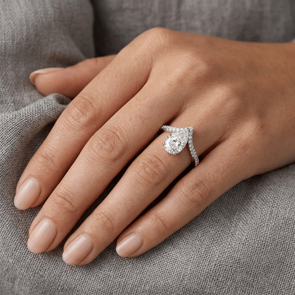 Pear Shape Engagement Ring, 3 Carats, Sterling Silver - MargalitRings