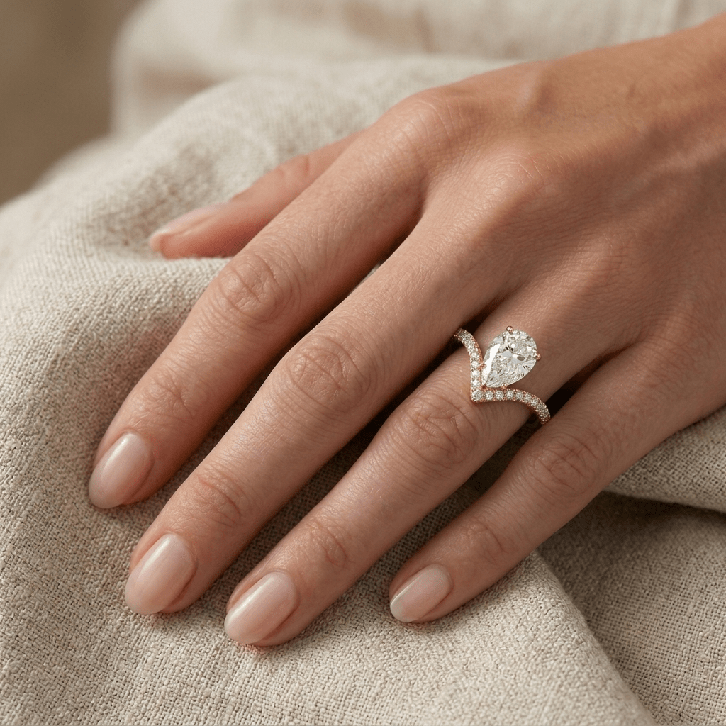 Pear Shape Engagement Ring, 3 Carats, Sterling Silver - MargalitRings