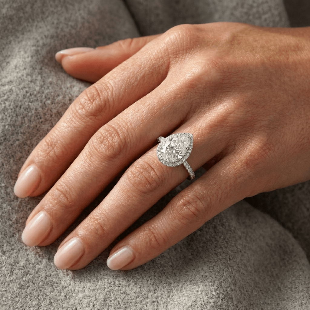 Pear Shape Halo Engagement Ring, 2 Carats - MargalitRings