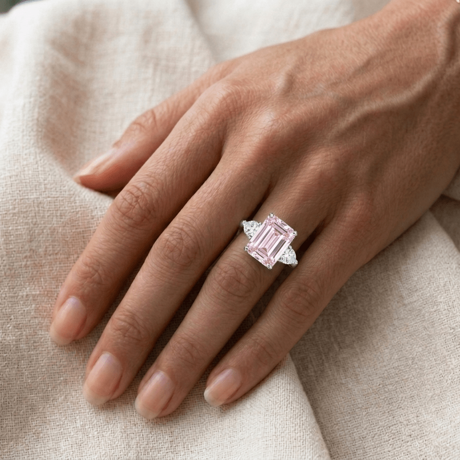 Pink Emerald Cut, 3 Carat Engagement Ring - MargalitRings