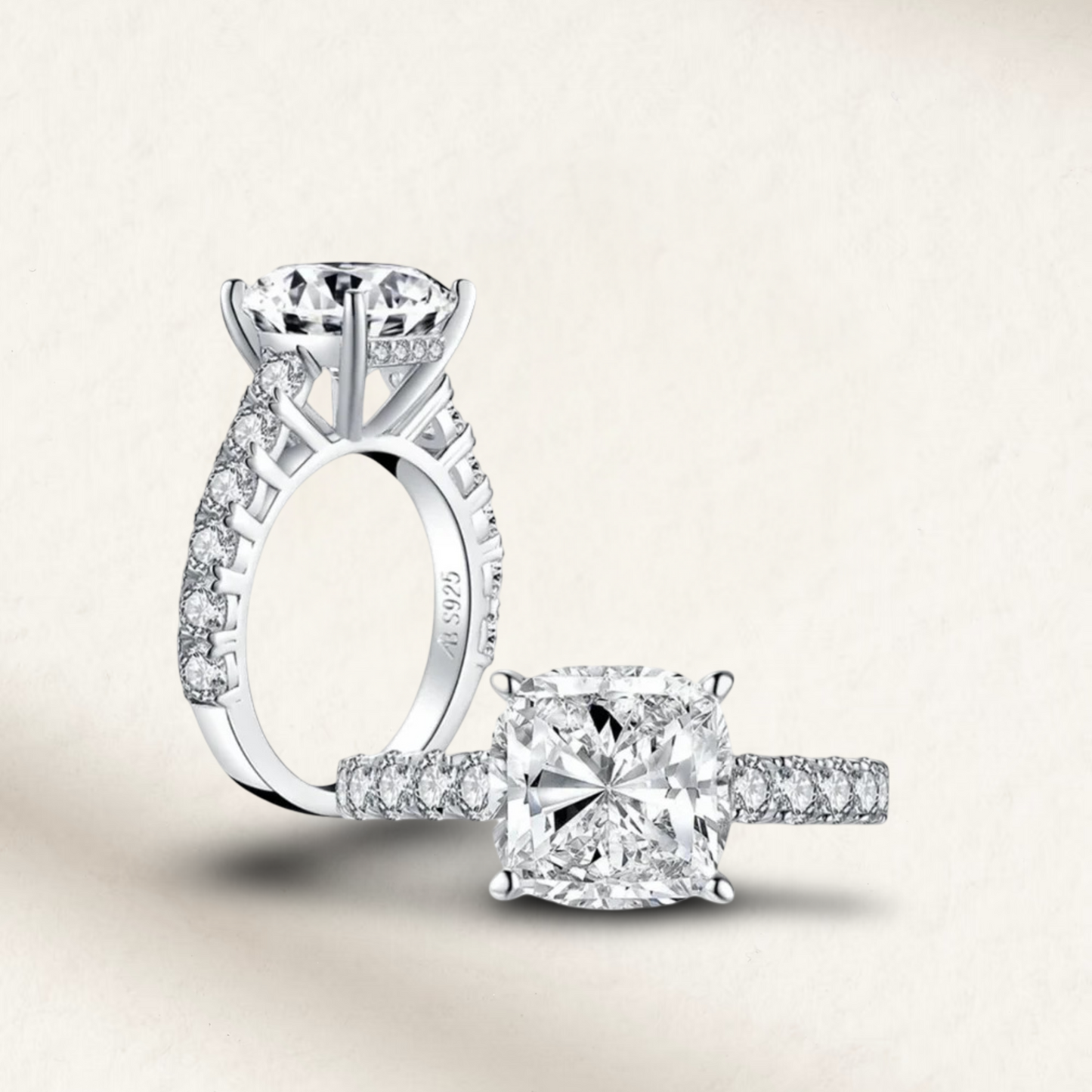 5 Carat cushion cut white brilliant engagement ring set in 925 sterling silver, ideal for proposals, promise rings, or bridal jewelry set