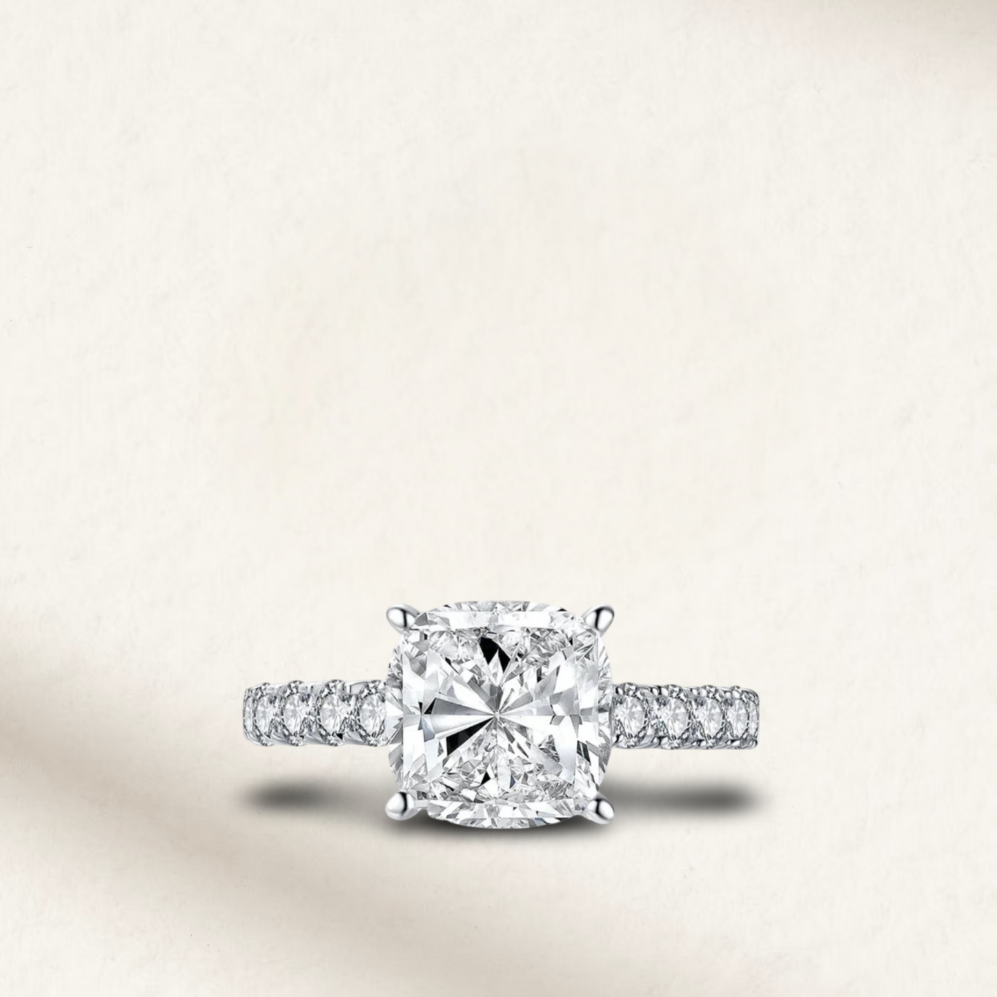 Cushion Cut Engagement Ring, 5 Carats, Halo, Silver