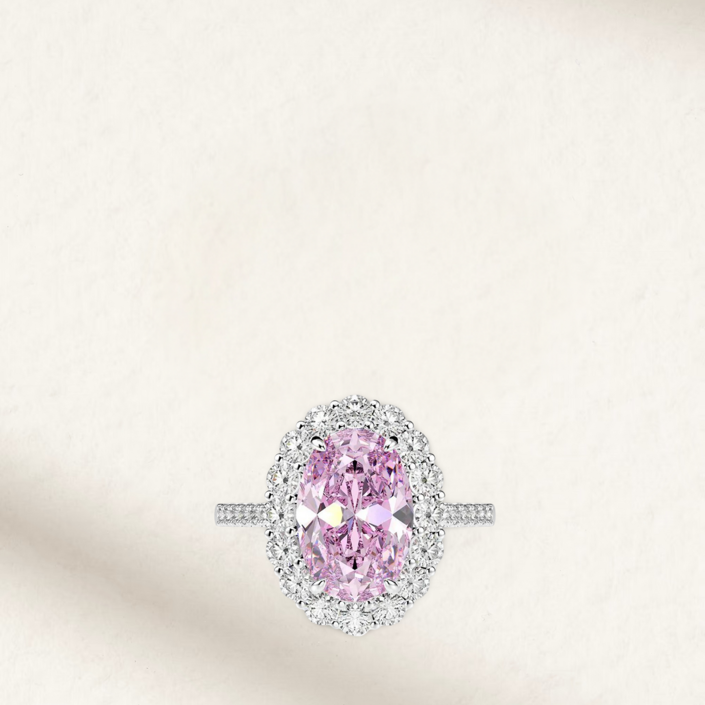 Pink:
5 Carat oval cut pink cocktail ring for her, set in sterling silver