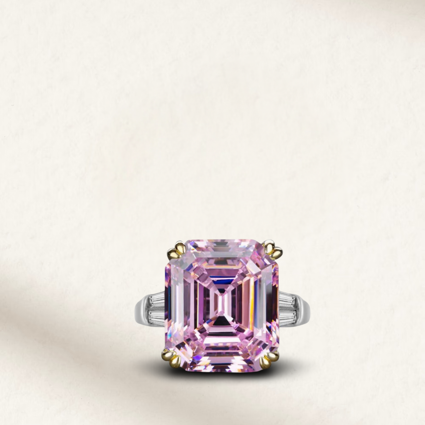 9.52 carat fancy Asscher cut cocktail ring in sterling silver, inspired by Elizabeth Taylor’s iconic jewelry style