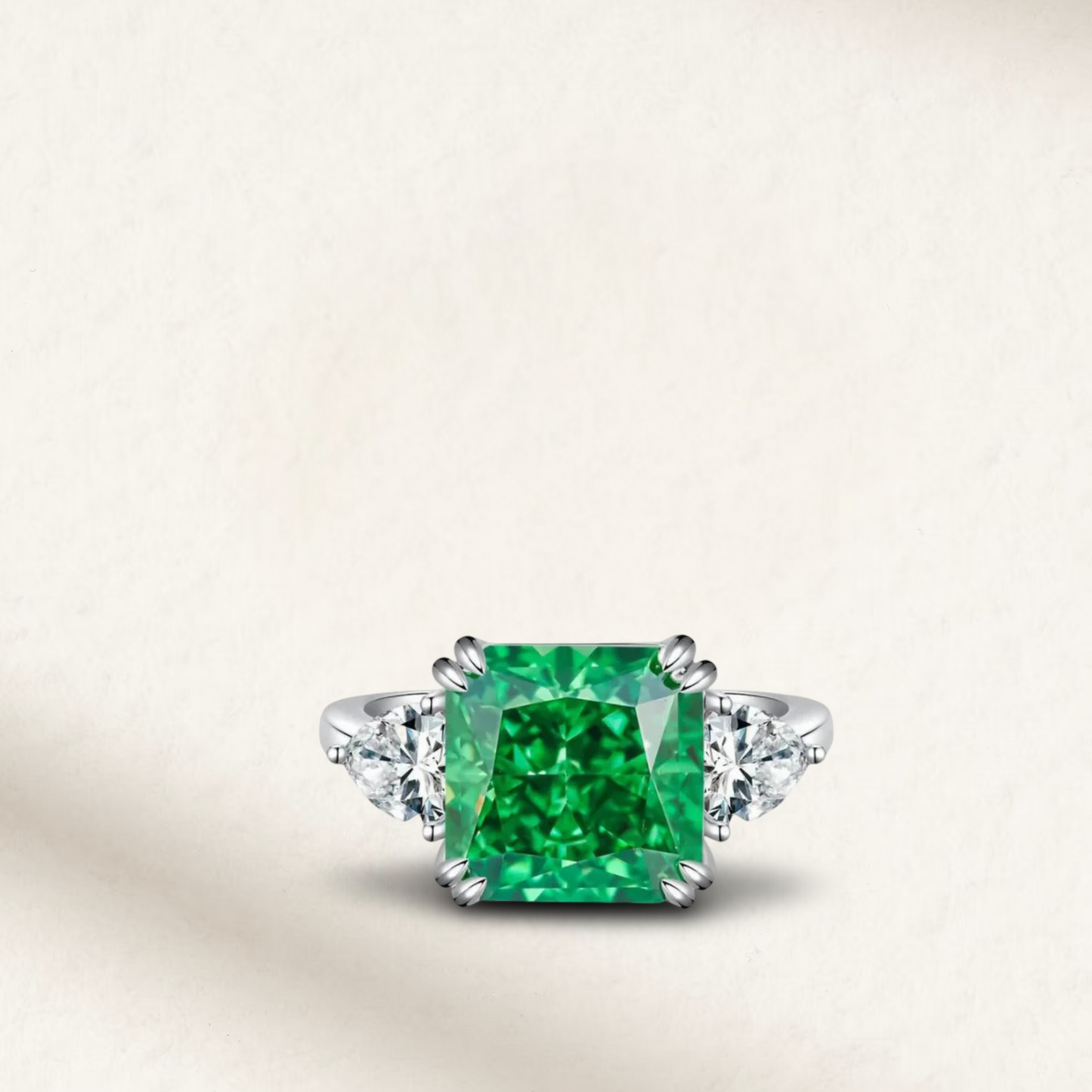 4 carat emerald cut Colombian emerald and diamond ring in sterling silver, emerald green gemstone ring for engagements and special occasions