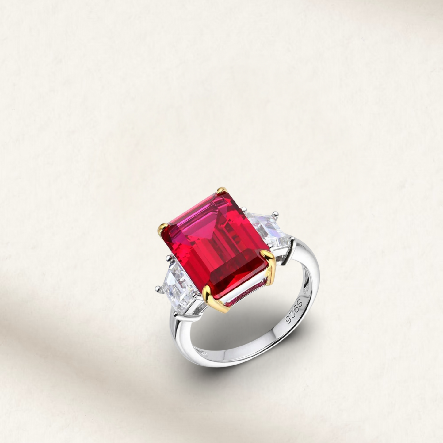 8.48 Carat emerald cut ruby cocktail ring in sterling silver setting, perfect for special occasions and elegant style