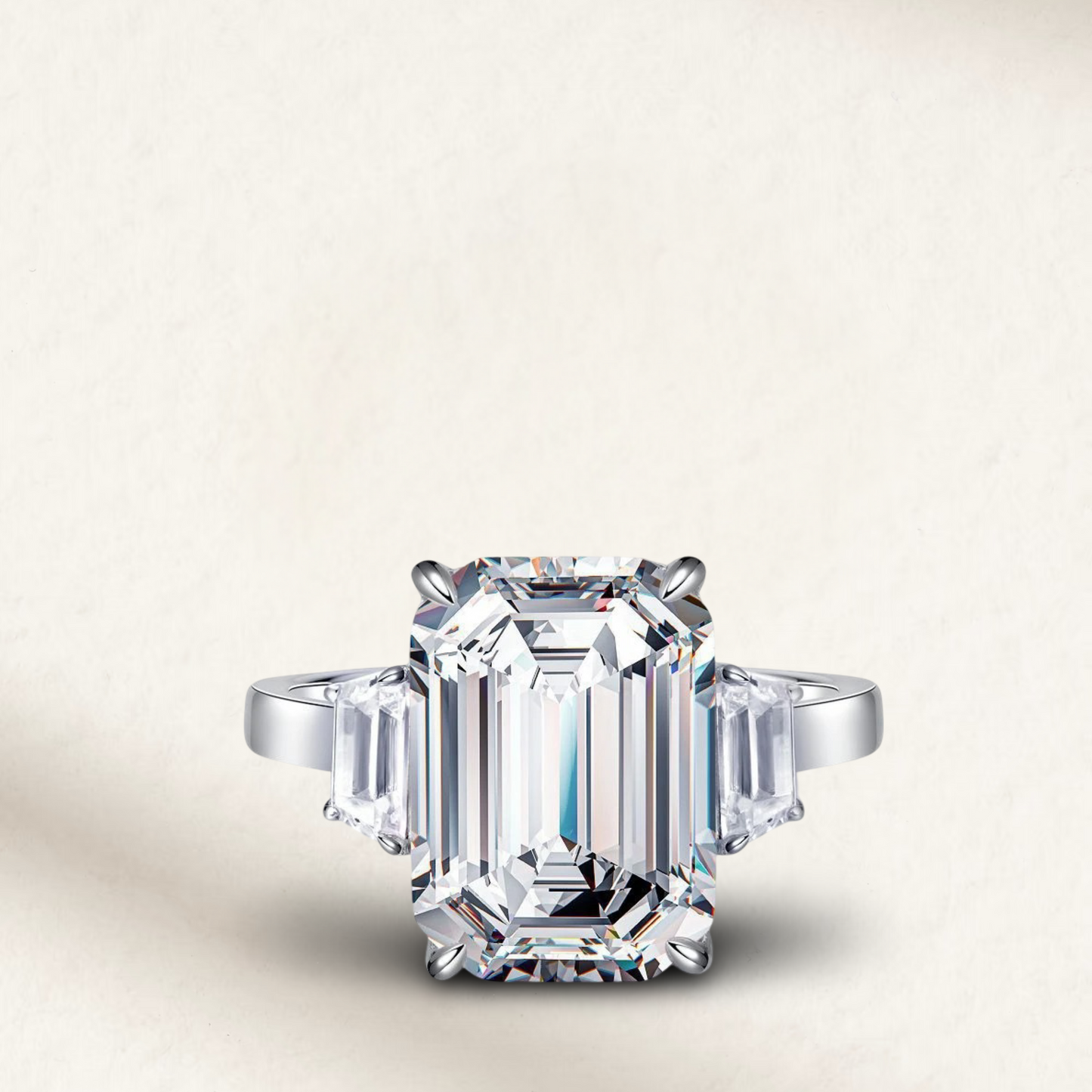 10 carat emerald cut engagement ring dupe inspired by Kim Kardashian’s Chris Humphries ring, featuring a large rectangular center stone in a classic setting