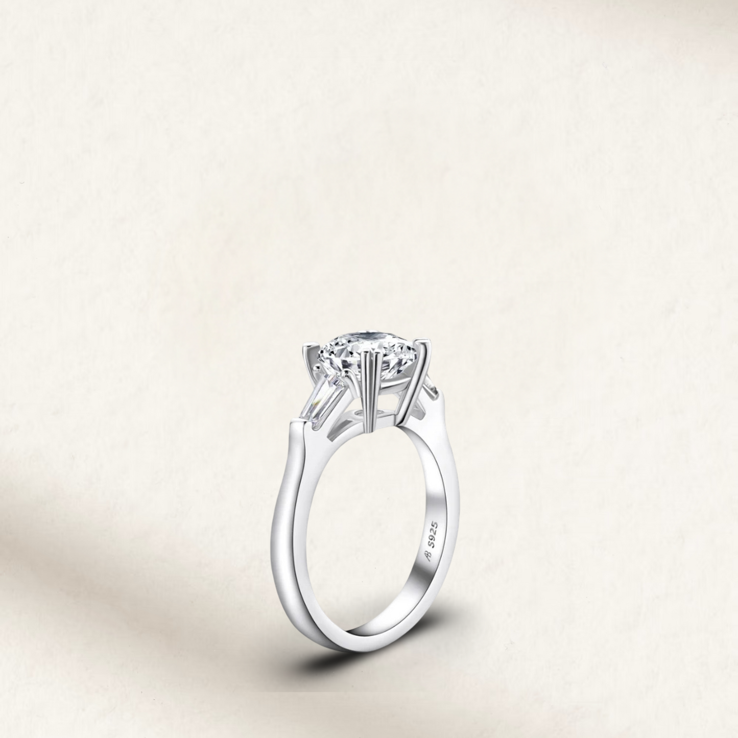 2 carat round cut lab-created engagement ring with D-F color stone set in a classic solitaire 925 sterling silver band.