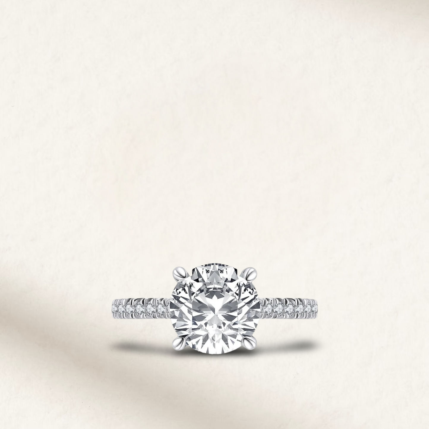 3 Carat round cut engagement ring with brilliant white lab-created gemstone, pavé sterling silver band, also available in rose gold