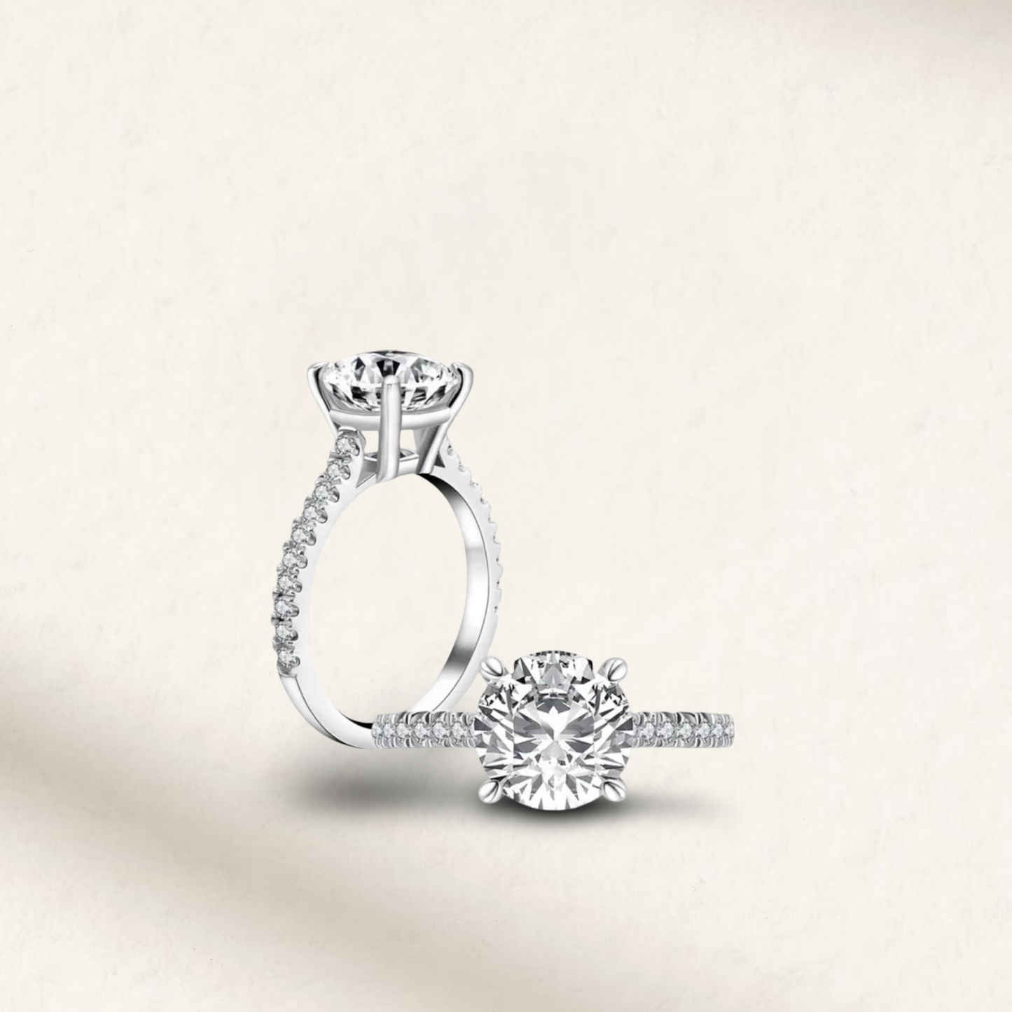 3 Carat round cut engagement ring with brilliant white lab-created gemstone, pavé sterling silver band, also available in rose gold