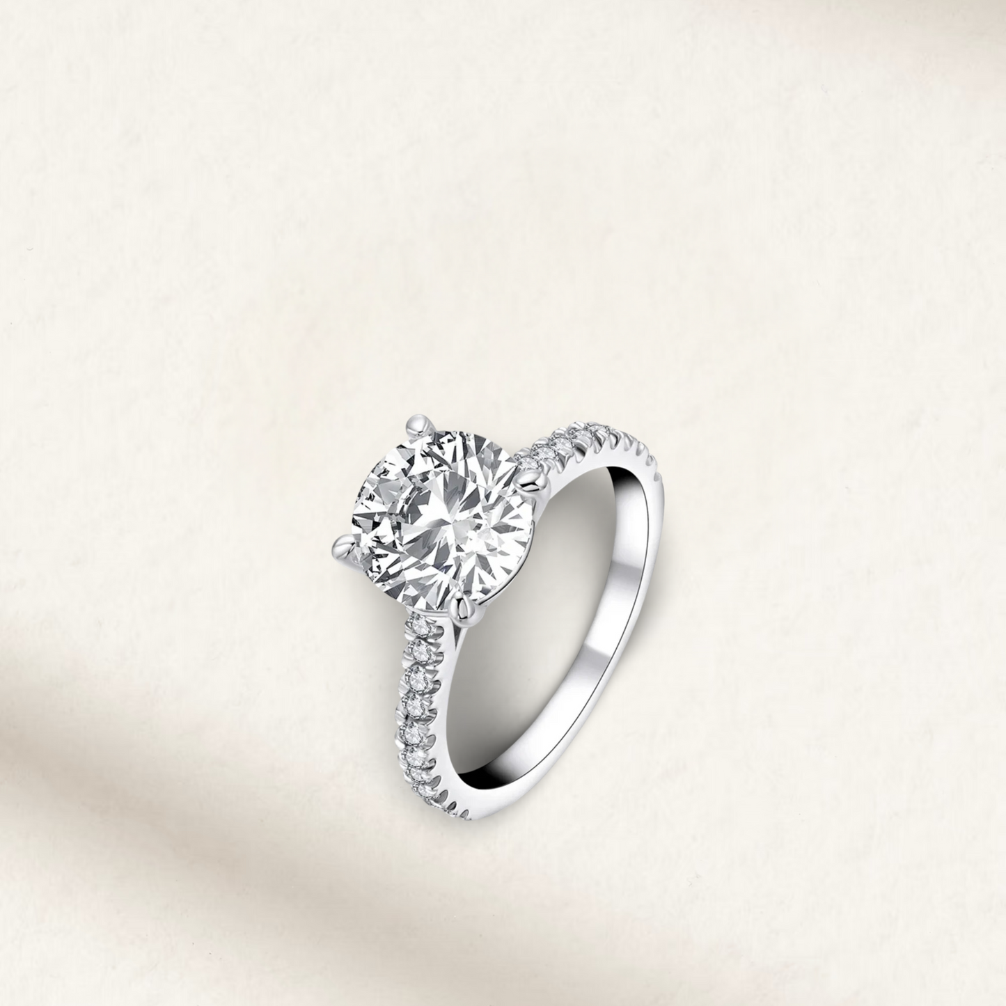 3 Carat round cut engagement ring with brilliant white lab-created gemstone, pavé sterling silver band, also available in rose gold
