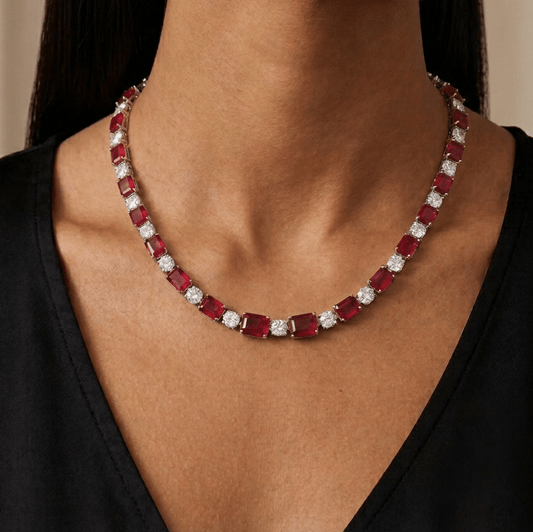 Red Ruby & Diamond Riviere Necklace - MargalitRings