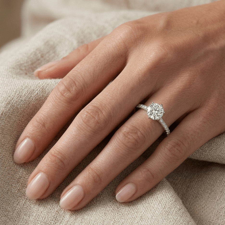Round Cut Engagement Ring, 1 Carat, Sterling Silver - MargalitRings