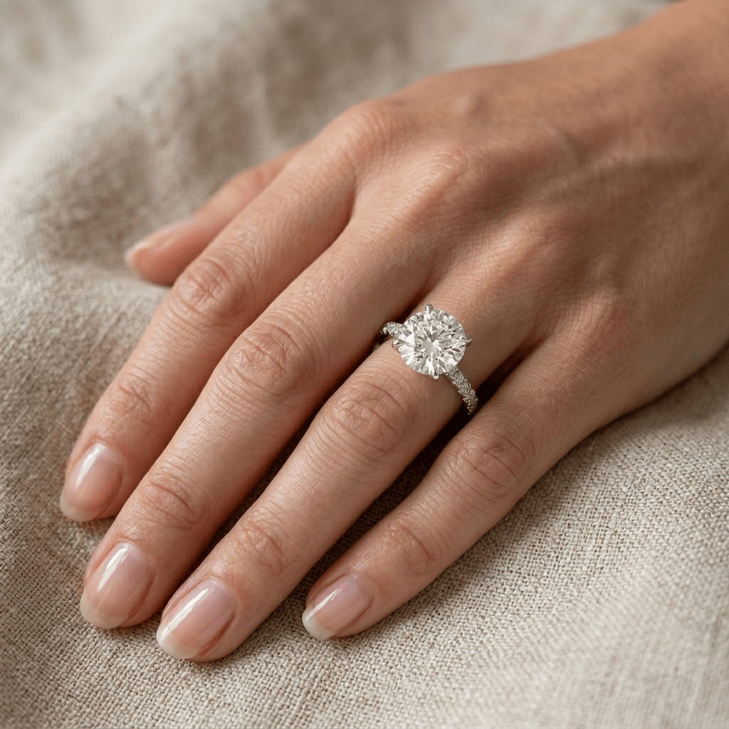 Round Cut Engagement Ring, 3 Carats, Sterling Silver - MargalitRings