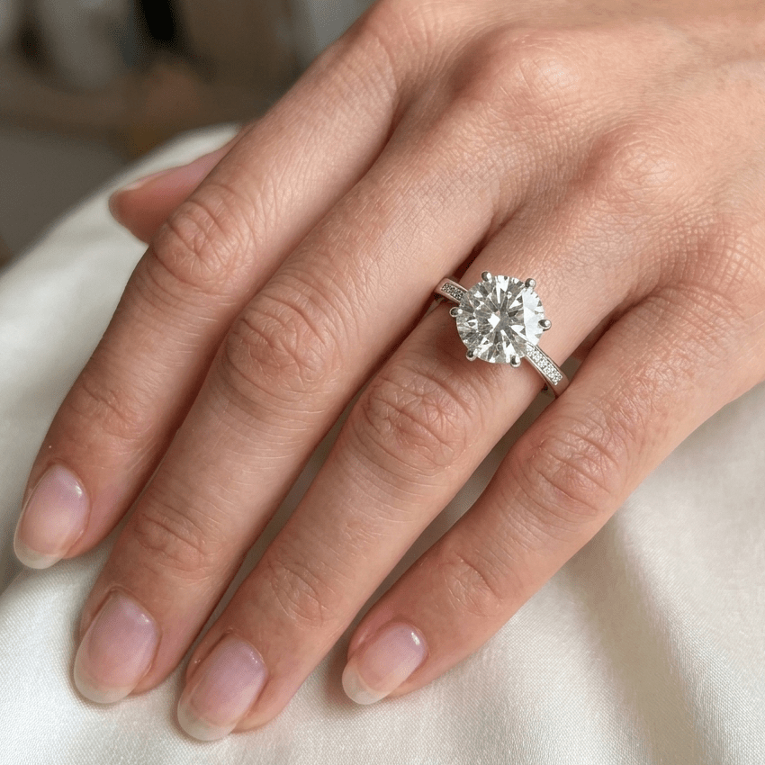 Round Cut Engagement Ring, 3.5 Carats, Sterling Silver - MargalitRings