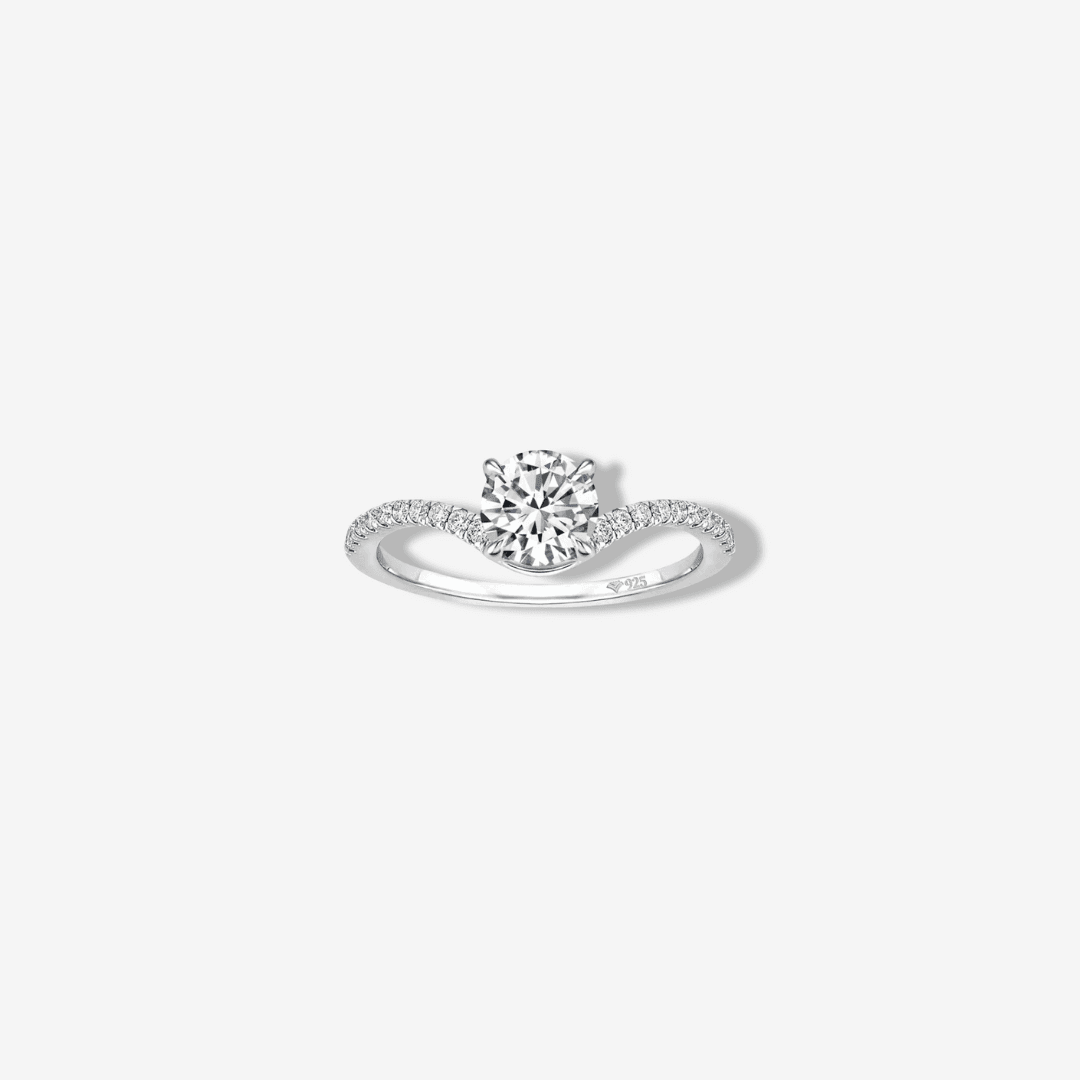 Solitaire, Pave Band Engagement Ring, 3 Carat, Sterling Silver - MargalitRings