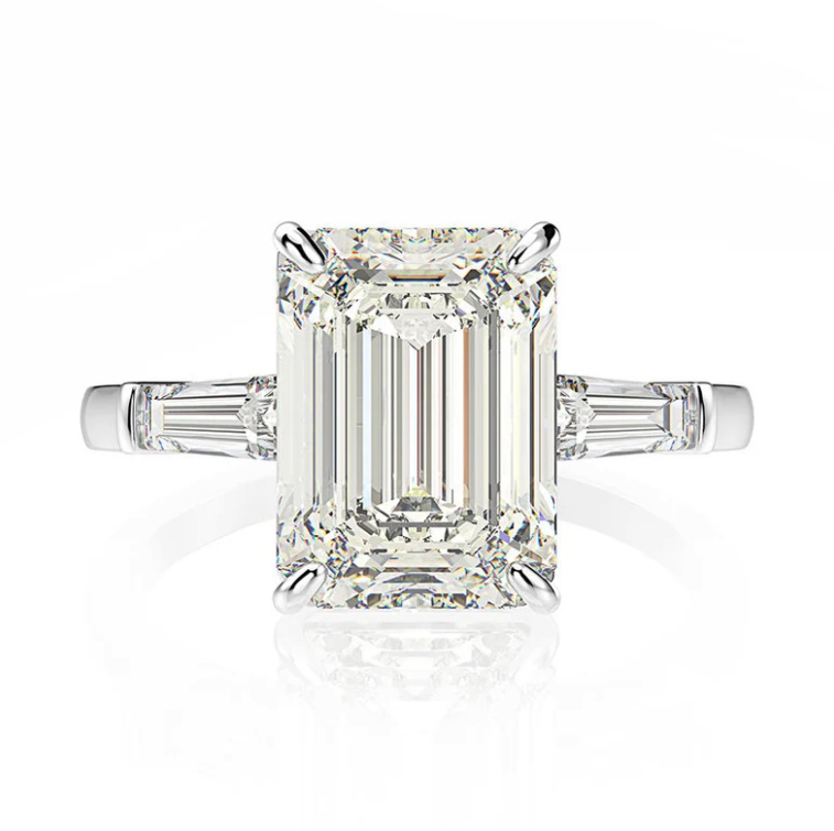 Emerald cut diamond 2025 ring with tapered baguettes