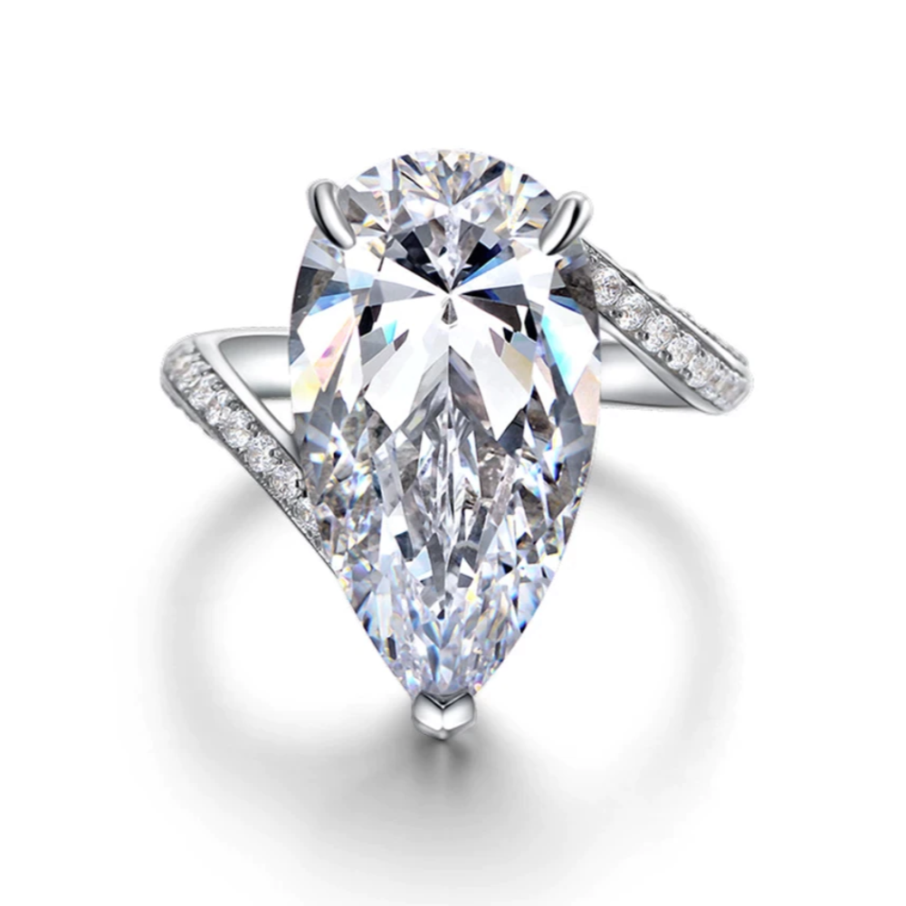 Pear Shape Engagement Ring 14 Carats on a 925 Sterling Silver band by Margalit Rings