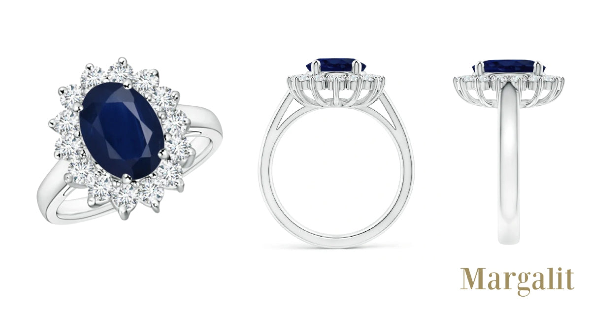 Diana Ring 14K White Gold Blue Sapphire Engagement Ring Blue Sapphire Ring  Princess Diana Ring - Camellia Jewelry