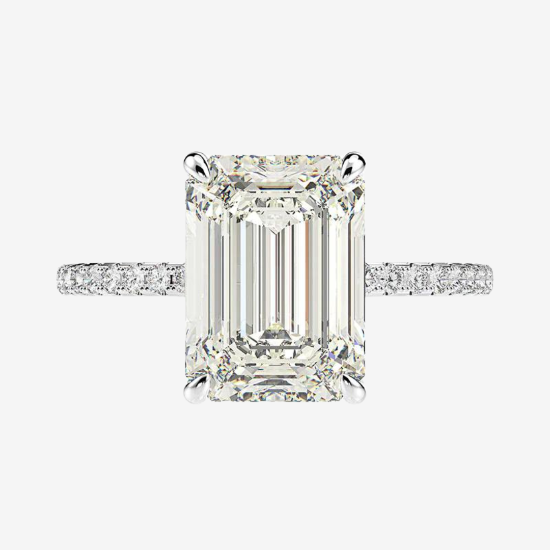 5 Carat Lab Made Emerald Cut Engagement Ring in Sterling Silver