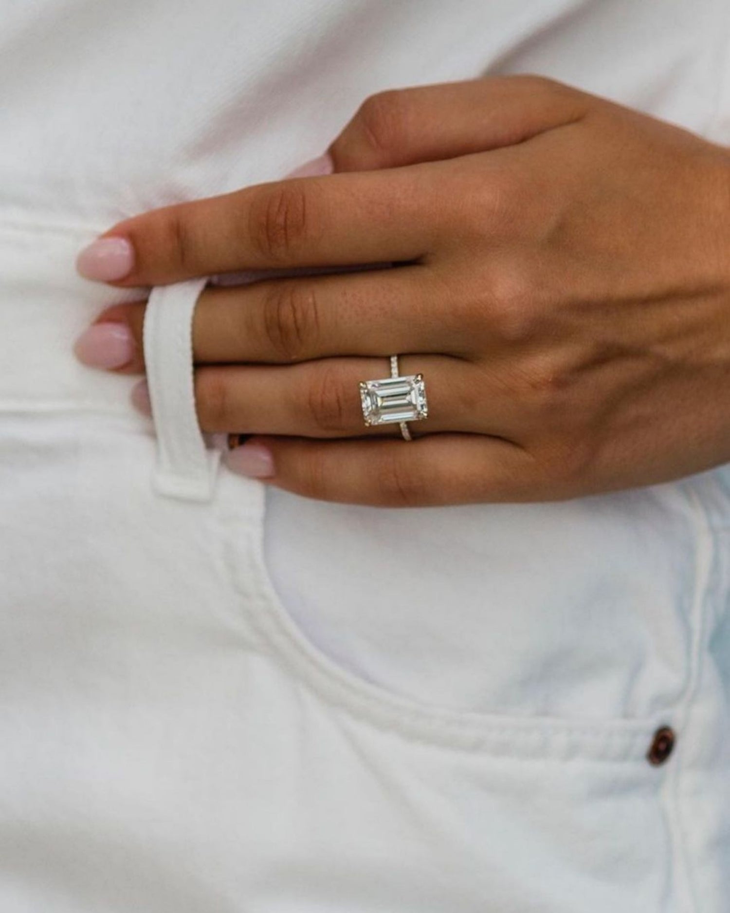 lab made emerald cut engagement ring
