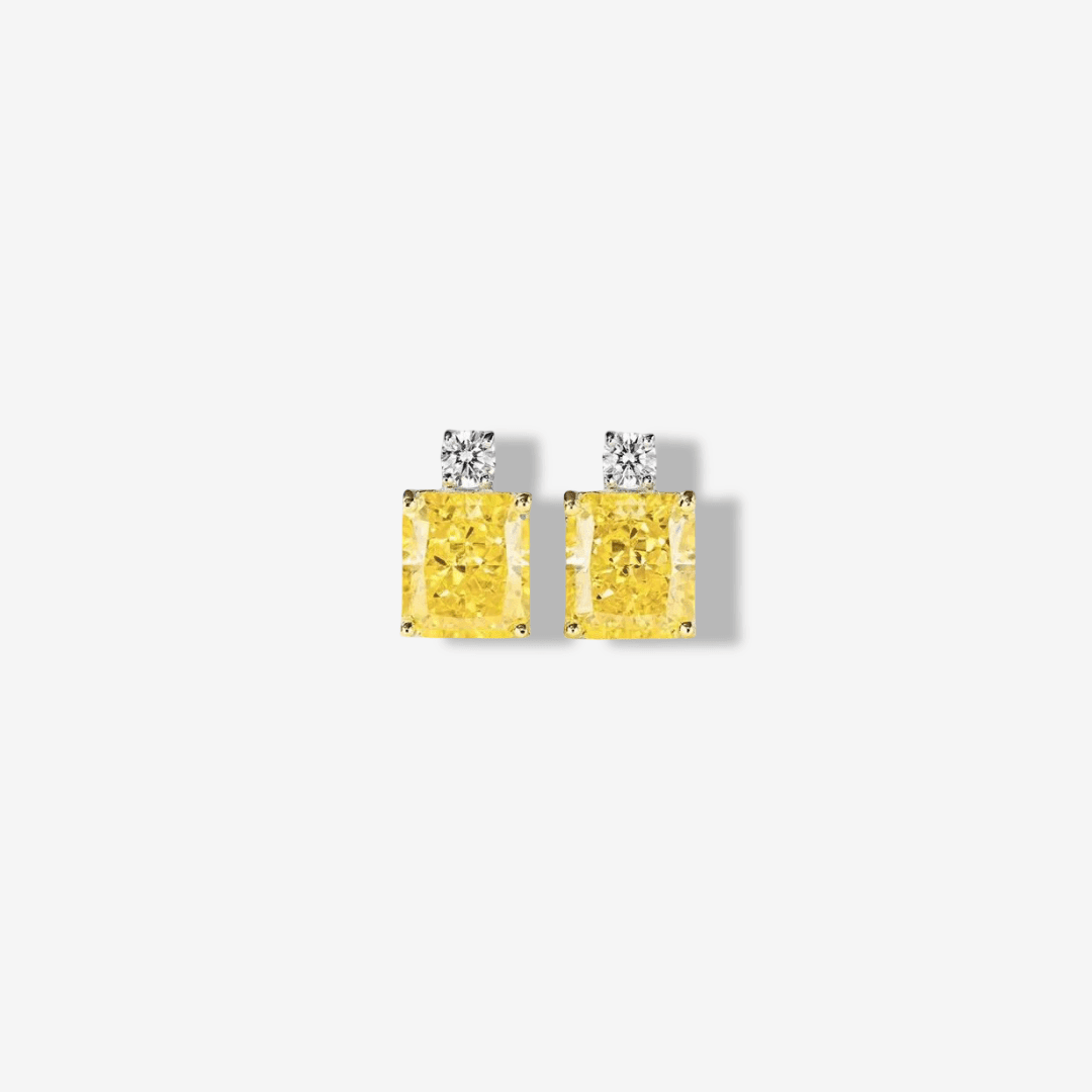 1 Carat, Princess Cut, Fancy Yellow Diamond Earrings, Sterling Silver - MargalitRings