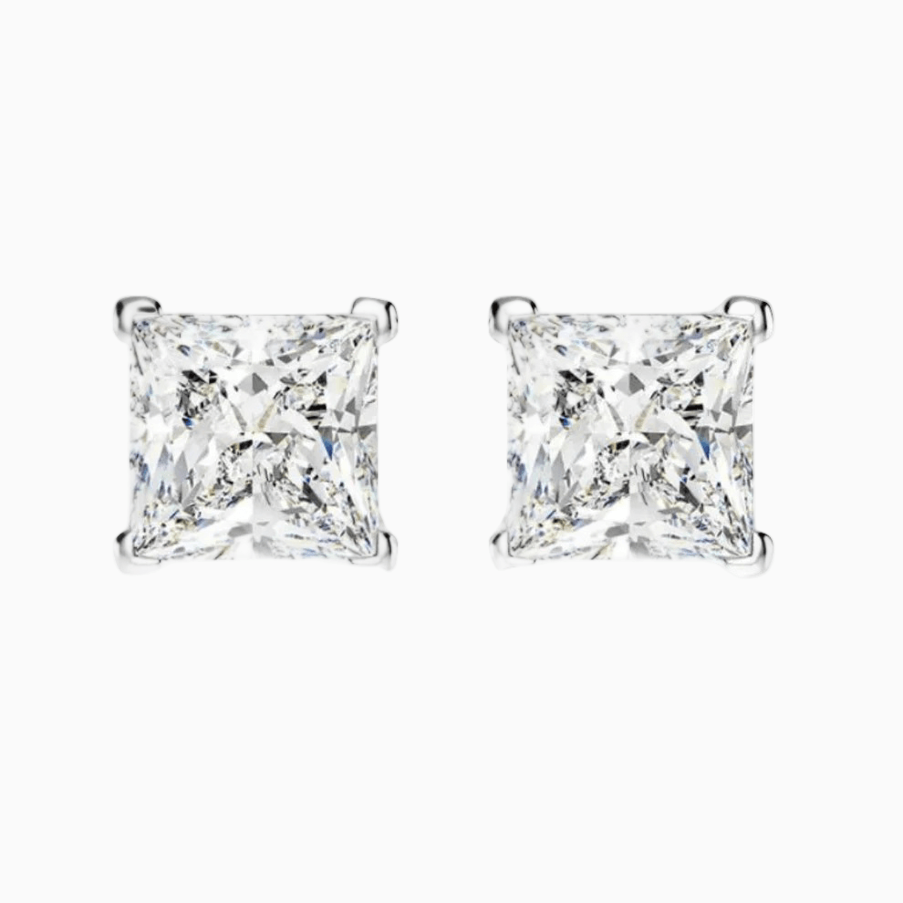 1.25 Carat Diamond Studs, Princess Cut, Wedding Day Earrings, Sterling Silver - MargalitRings