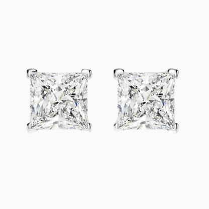 1.25 Carat Diamond Studs, Princess Cut, Wedding Day Earrings, Sterling Silver - MargalitRings
