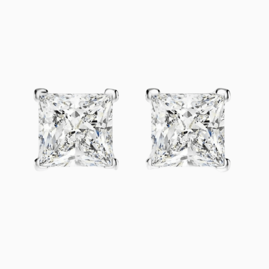 1.25 Carat Diamond Studs, Princess Cut, Wedding Day Earrings, Sterling Silver - MargalitRings