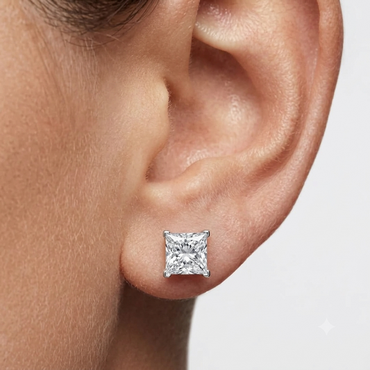 1.25 Carat, Princess Cut, Wedding Day Studs, Sterling Silver