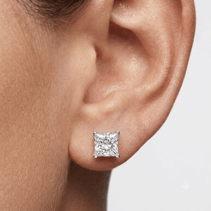 1.25 Carat, Princess Cut, Wedding Day Studs, Sterling Silver - MargalitRings