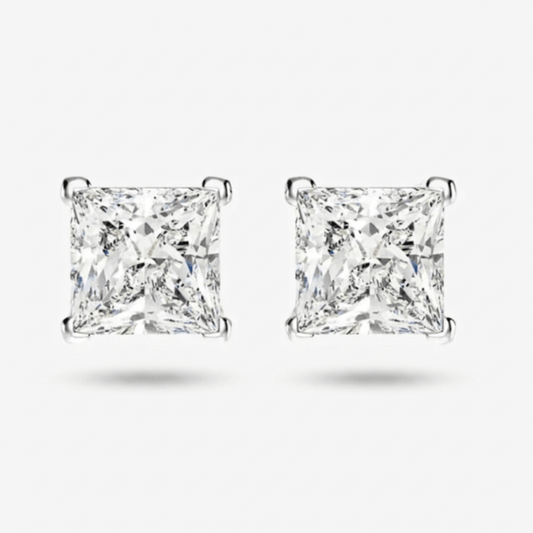 1.25 Carat, Princess Cut, Wedding Day Studs, Sterling Silver - MargalitRings