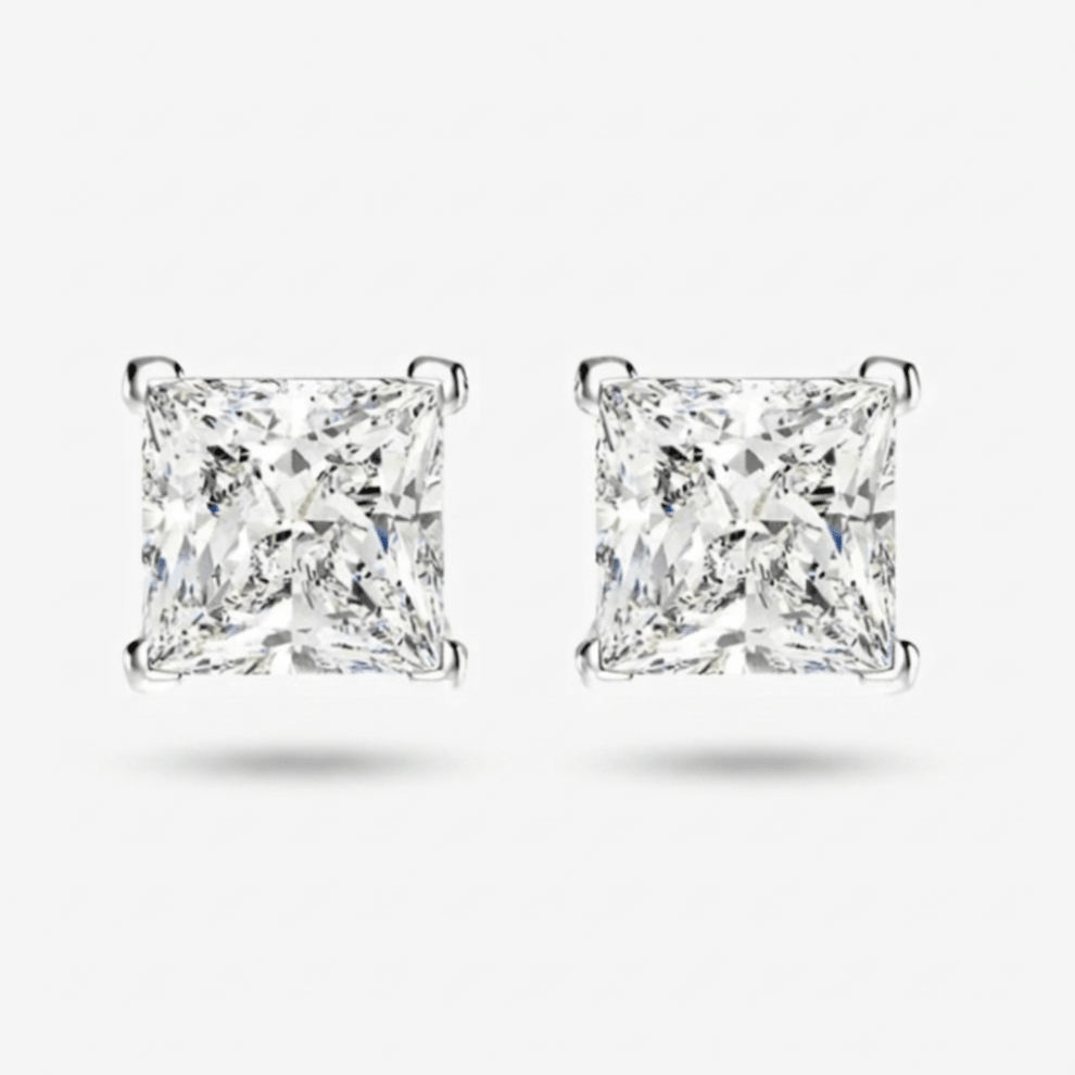 1.25 Carat, Princess Cut, Wedding Day Studs, Sterling Silver - MargalitRings