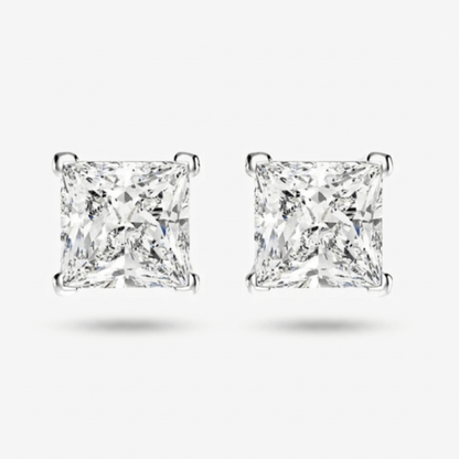 1.25 Carat, Princess Cut, Wedding Day Studs, Sterling Silver - MargalitRings