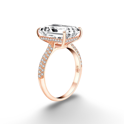 Emerald Cut, Engagement Ring, 6 Carats, Pave Band, Rose Gold