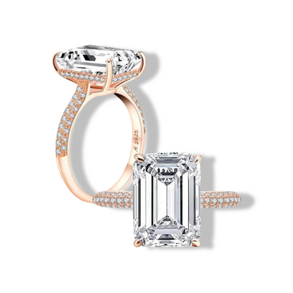 Emerald Cut, Engagement Ring, 6 Carats, Pave Band, Rose Gold