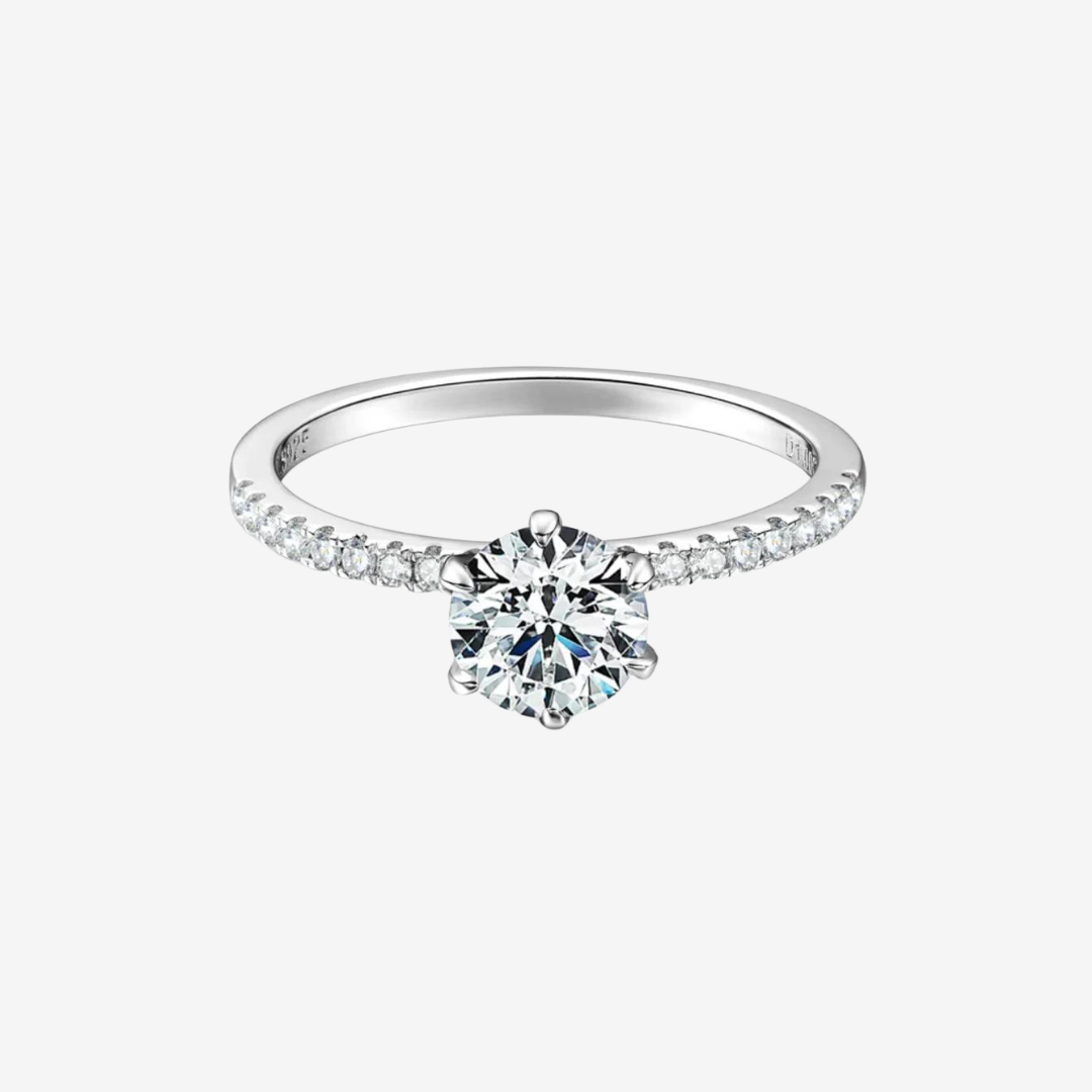 Round Cut Engagement Ring, 1 Carats, Sterling Silver