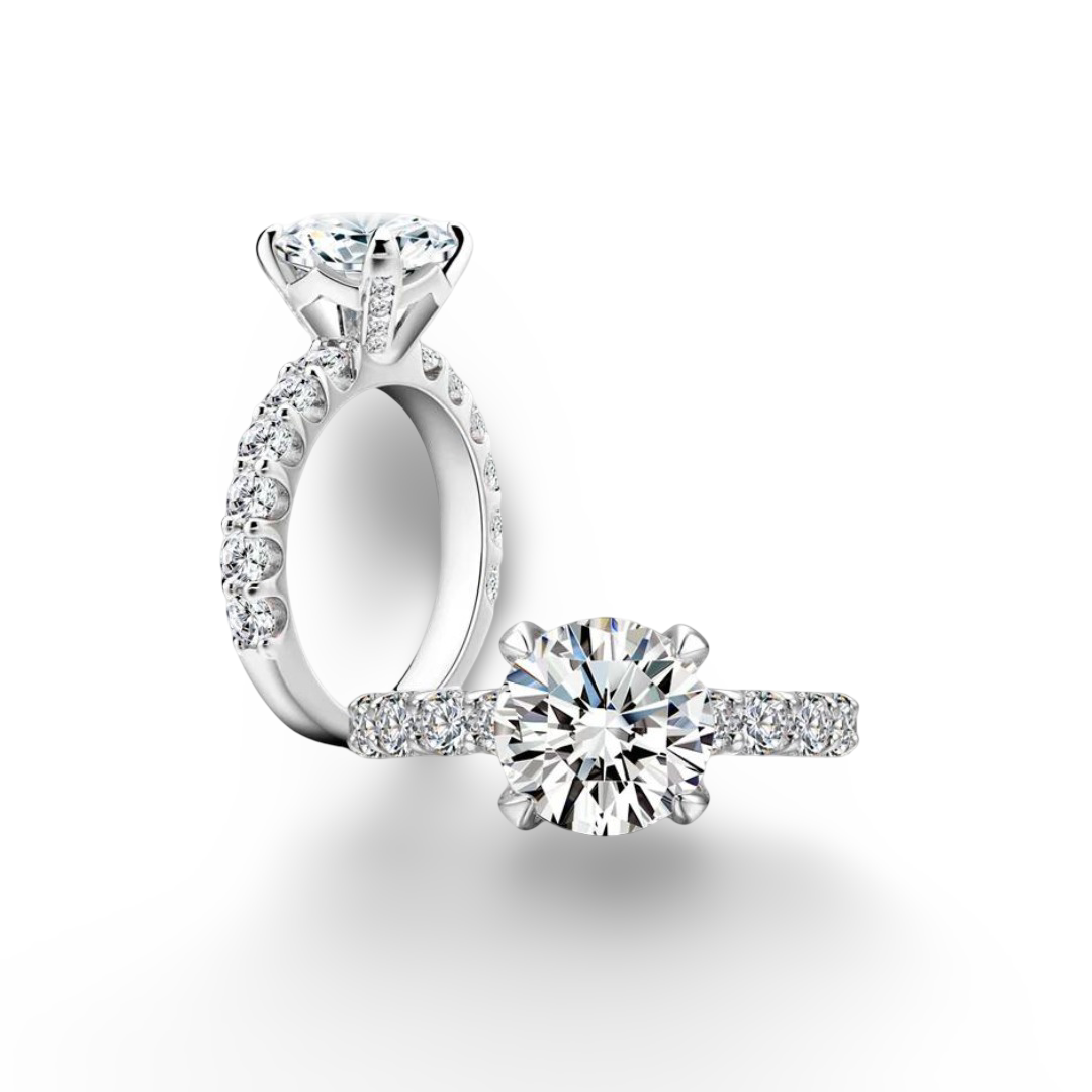 Round Cut Engagement Ring, 3 Carats, Sterling Silver