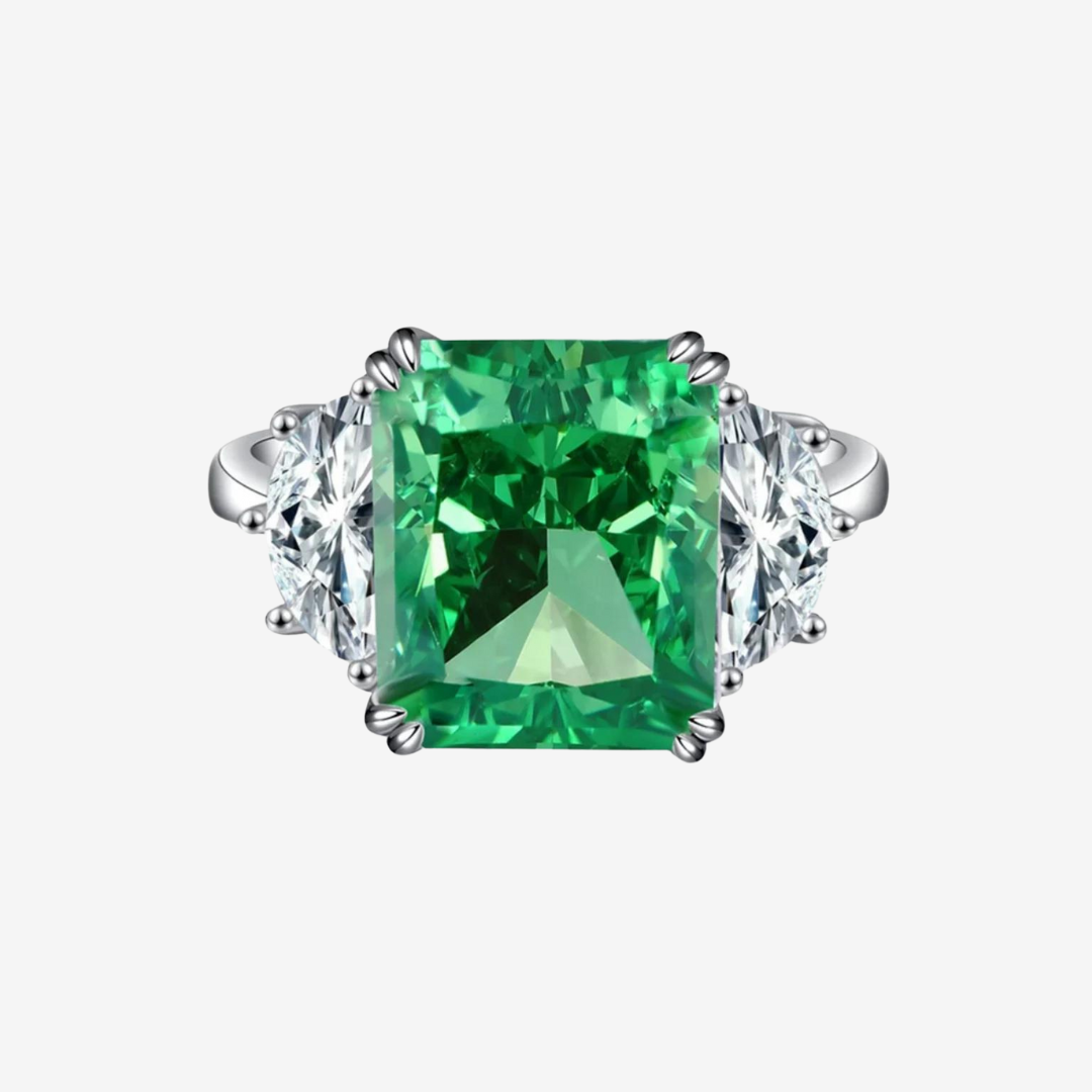 9 Carat, Emerald Green, Radiant Cut Cocktail Ring