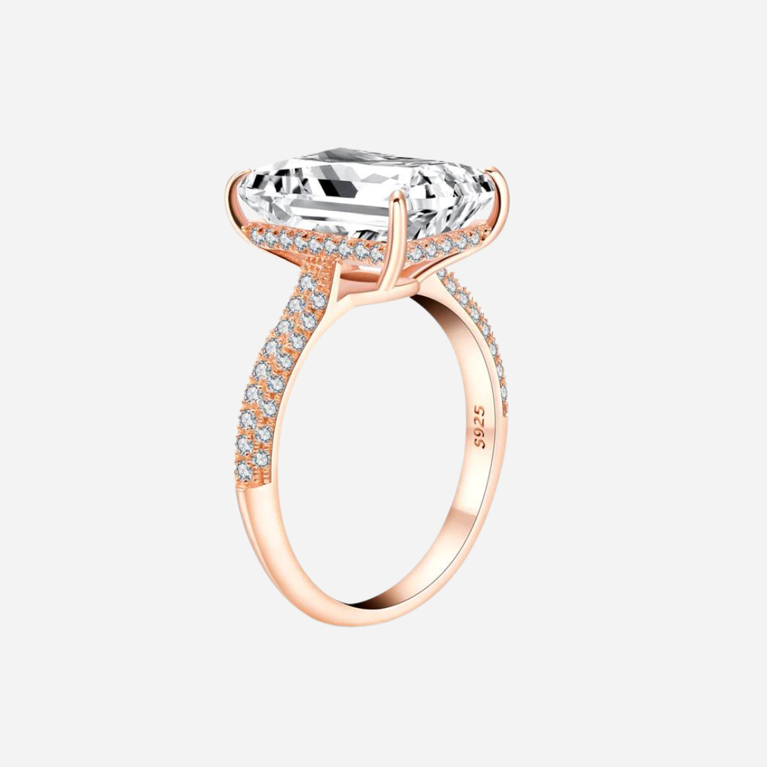 Nada Kumani Emerald Cut Engagement Ring, Pave, Sterling Silver, 6 Carats