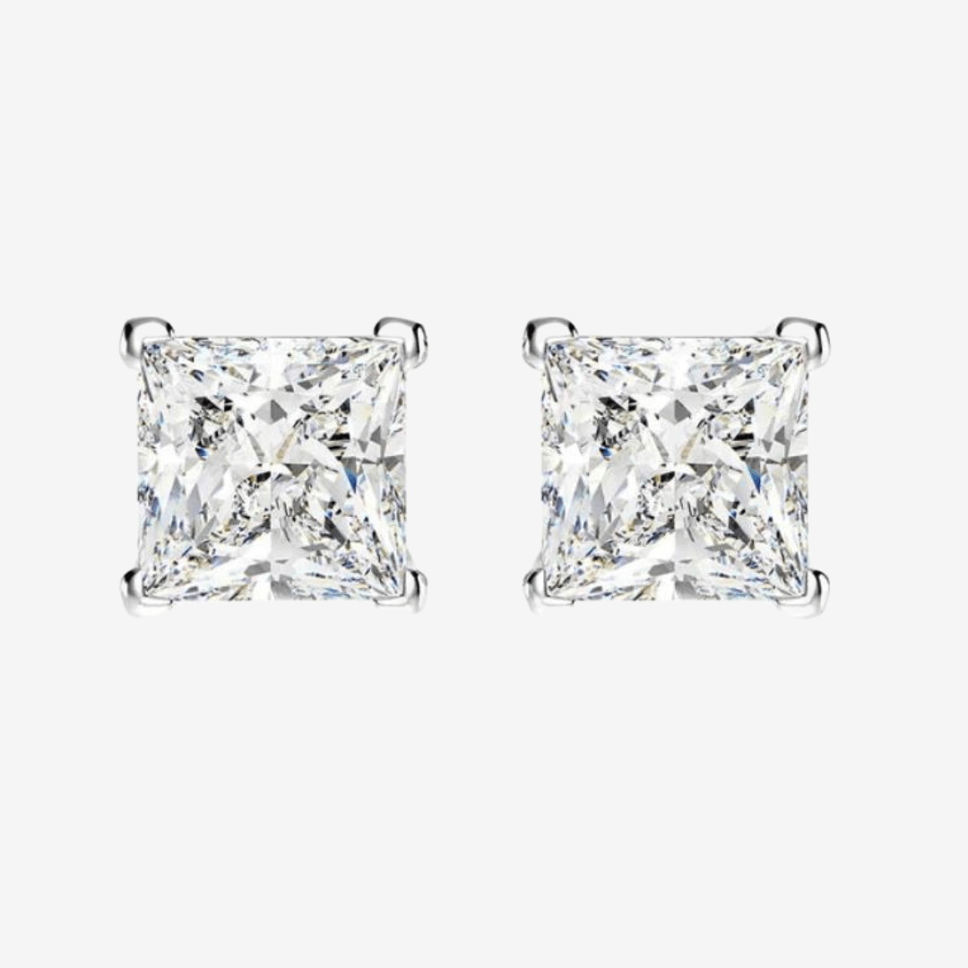 1.25 Carat, Princess Cut, Wedding Day Studs, Sterling Silver - MargalitRings